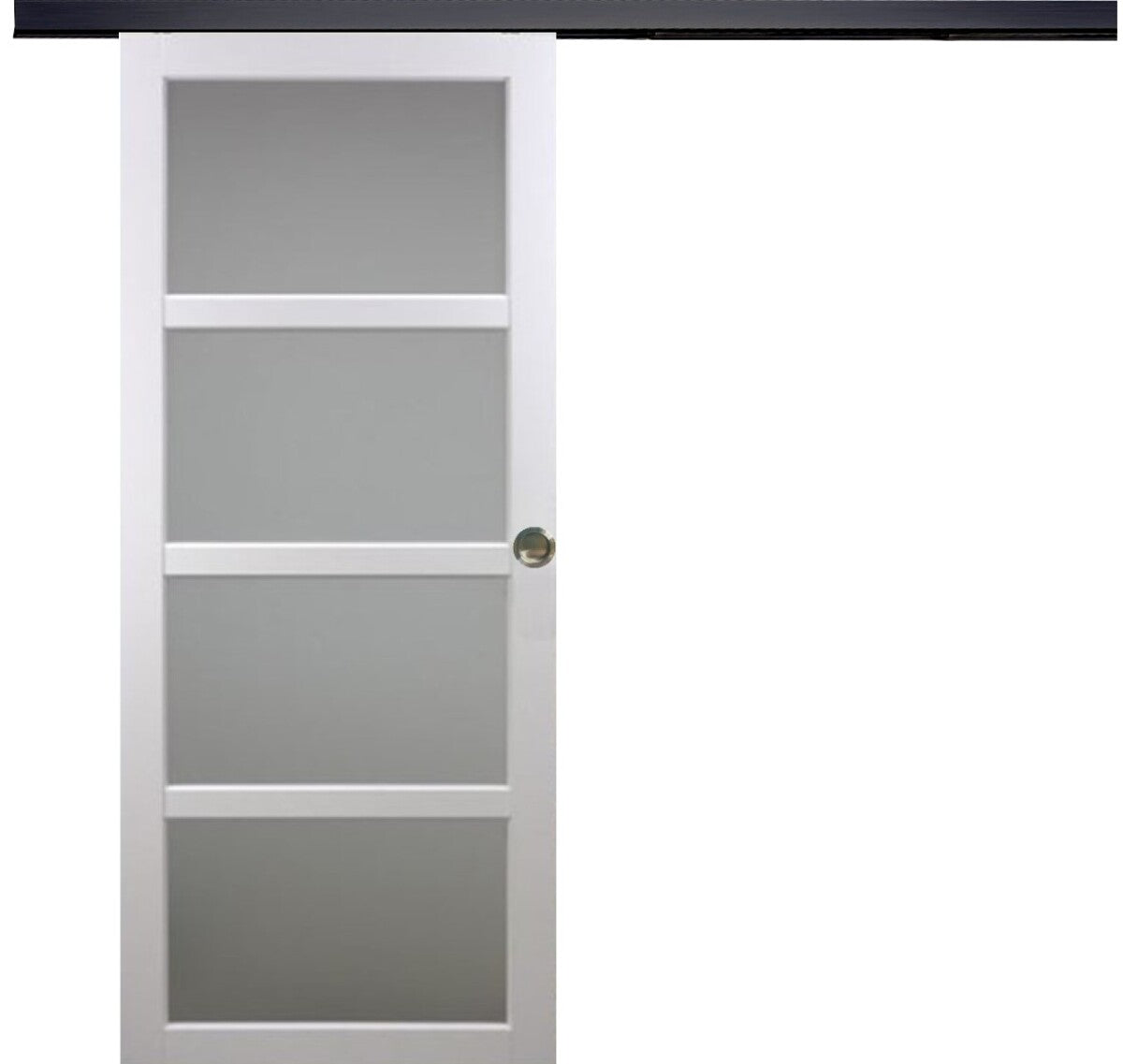 Porta scorrevole Tana bianca larghezza 63 con binario in alluminio nero + 2 gusci installati
