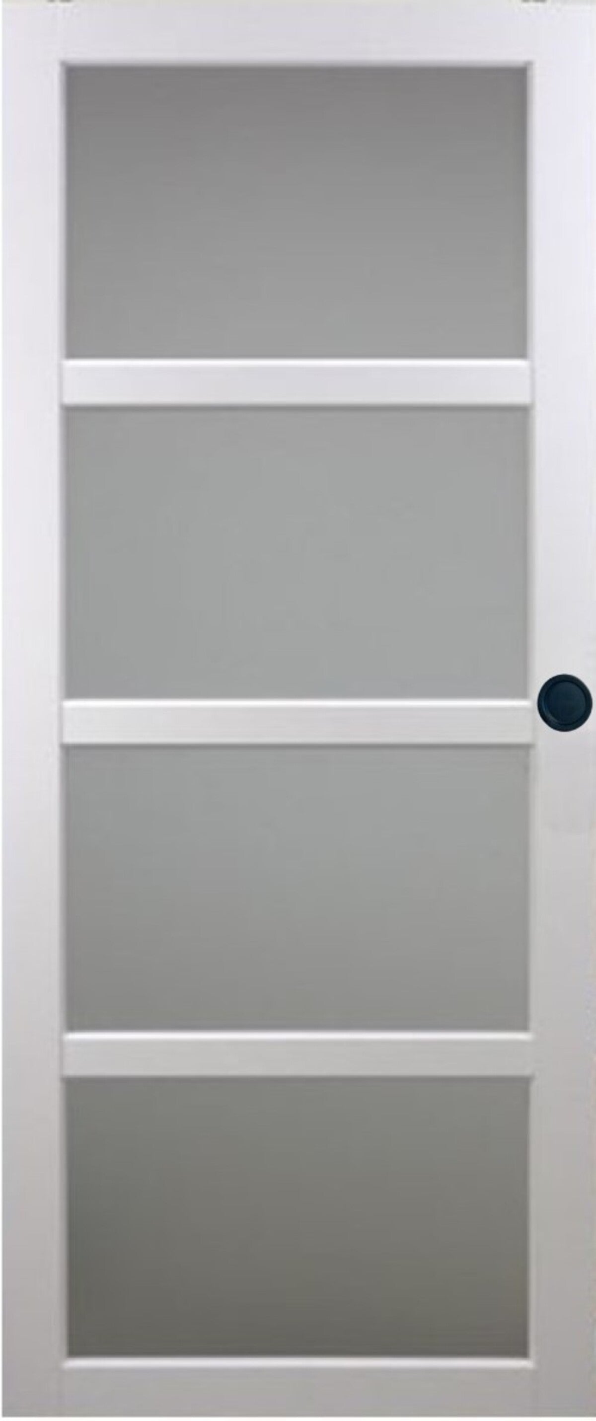 Porta Scorrevole in Vetro Tana Bianca H204 x L83 + Binario a rulli e 2 Gusci Neri