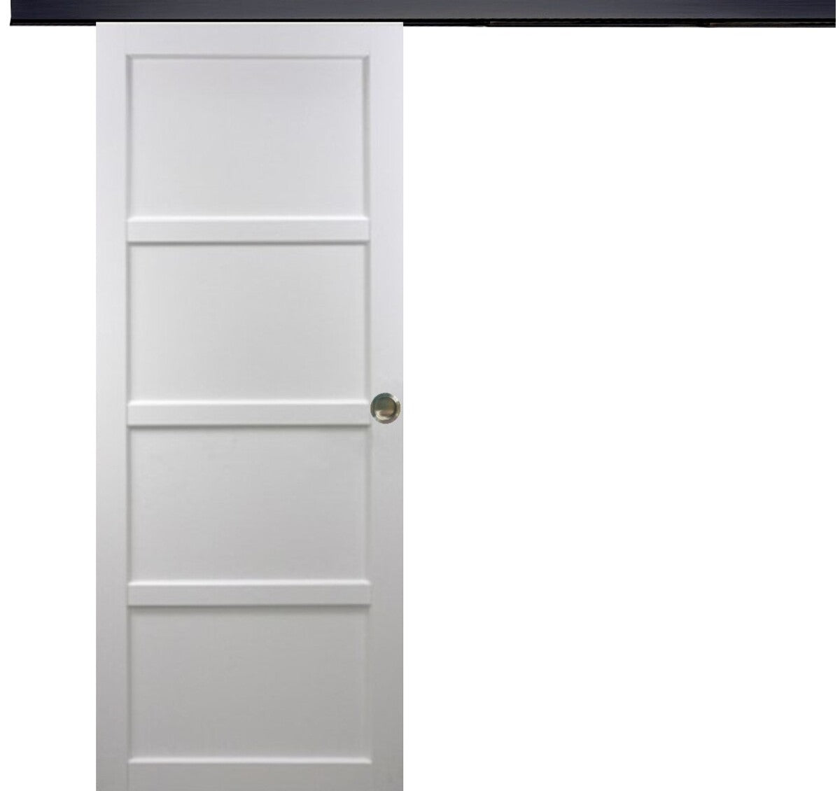 Porta scorrevole Tamera bianca larghezza 73 con binario in alluminio nero + 2 gusci installati