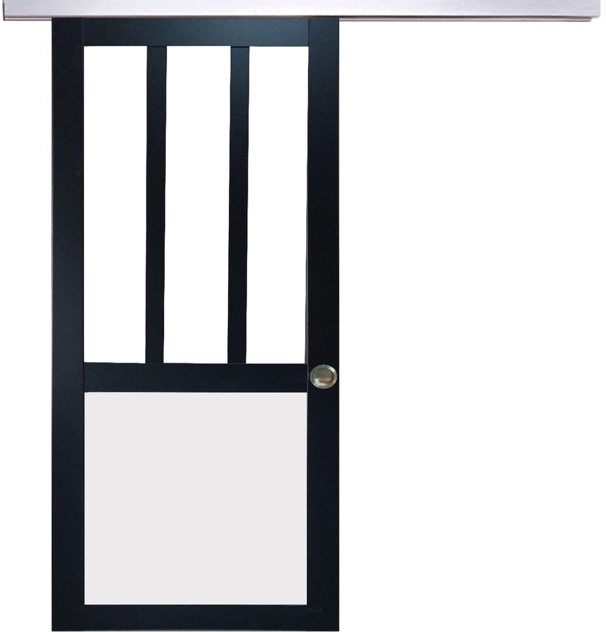 Porta Scorrevole Officina Nera e Pannelli Vitree Bianco H204 x L83 + Binario in Alluminio e 2 Gusci