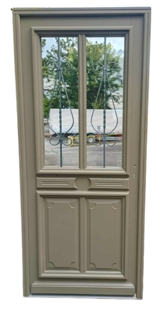Porta d'ingresso in legno vitreo, Baptiste Vert Ral 7002, H,215xl,90 p, sinistra Cotes Tableau senza maniglia