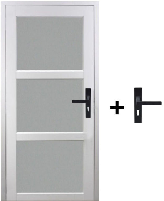 Blocco Porta Kenya Vetro Bianco H204 x L73 Pannello Ribs Spinta Sinistra + Maniglia