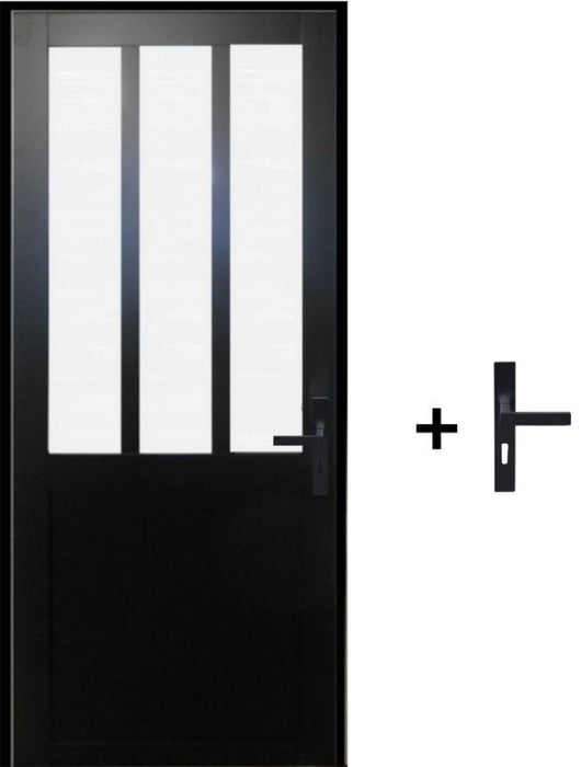 Blocco Porta Officina Vetro Nero Smerigliato H204 x L83 Dimensioni Pannello di Spinta Sinistro + Maniglia