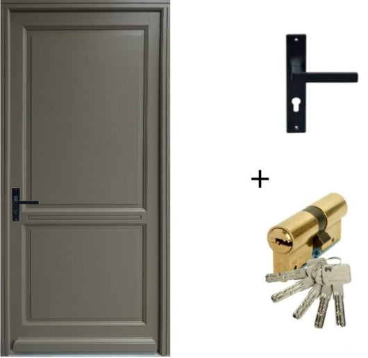 Porta d'ingresso in Legno Massello, Elixir, Verde RAL7002, H.215xl.90 p. destra + Maniglia E Canna (ref010723NO) Dimensioni tavolo senza maniglia