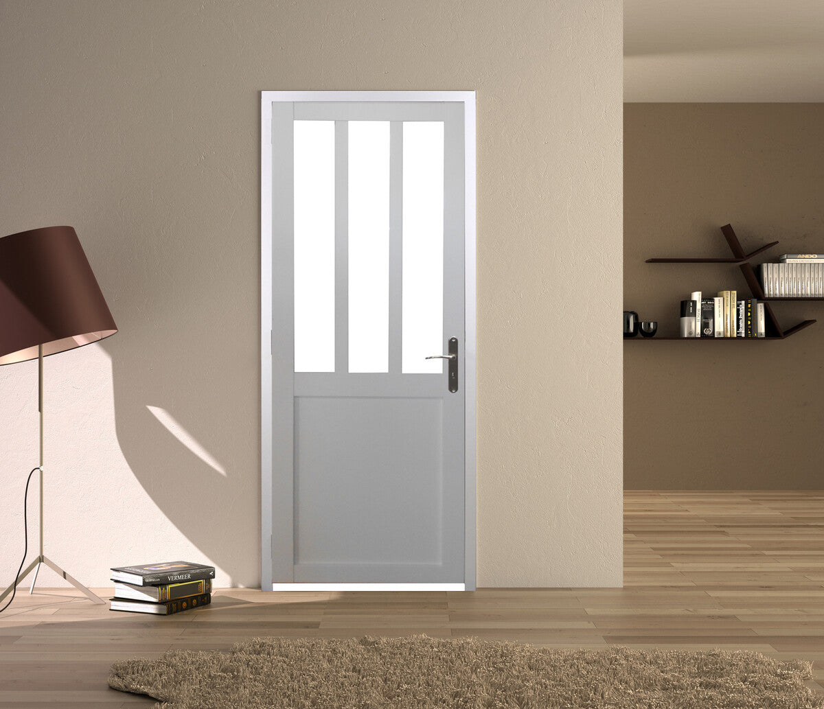 Blocco porta officina rivestito di bianco Larghezza 83 Larghezza Spingitore sinistro
