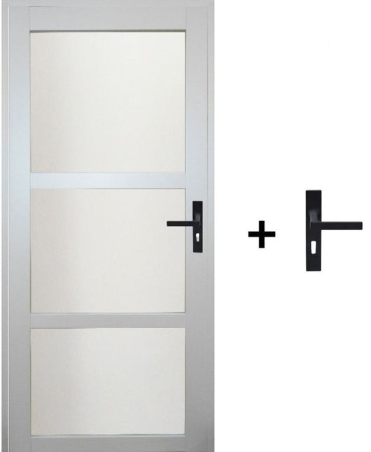 Blocco porta in vetro Greyria RAL7035 H204 x L73 Pannello laterale a spinta sinistro + maniglia