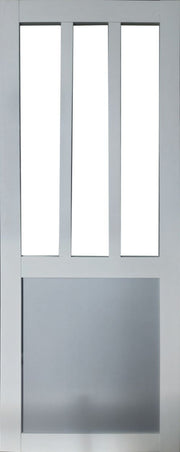 Porta Scorrevole Officina Bianca e Pannelli Smaltati Grigio RAL7035 H204 x L83 e 2 Gusci