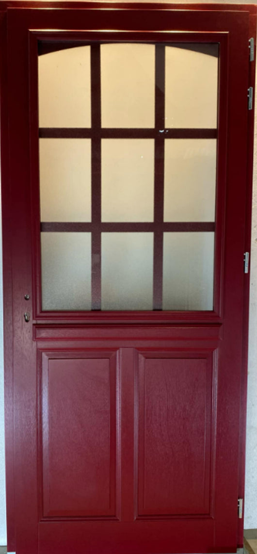 Porta d'ingresso in legno vitreo, Alize RAL 3004, H,215xl,90 p,sinistra  + Maniglia e Fusto (010723NO) Dimensioni Tabella senza maniglia