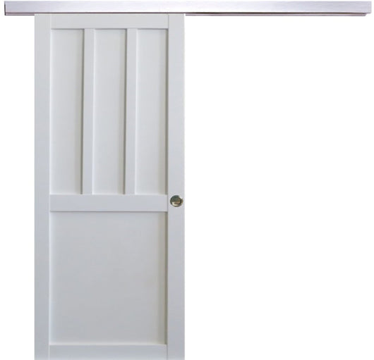 Porta scorrevole Officina 2 pannelli bianchi, larghezza 83 + Rail Alluminio  + 2 gusci installati
