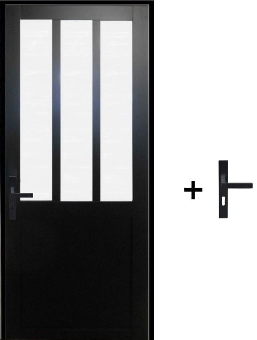 Blocco porta officina Vetro satinato nero H204 x L83 Dimensioni tavolo spingendo a destra + maniglia
