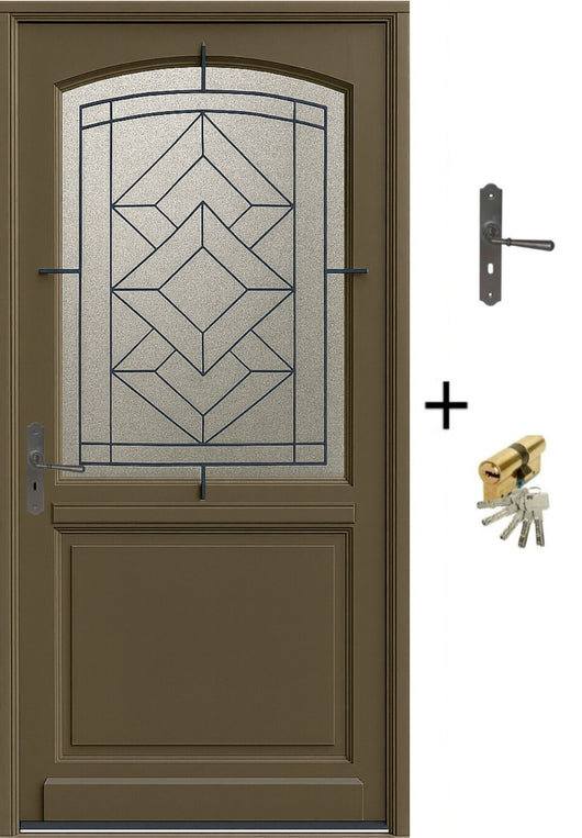 Porta d'ingresso in legno smaltato, Elsie, Verde RAL7002, H.215xl.90 p. destra + Maniglia E Canna (rif 010403FP) Dimensioni tavolo senza maniglia
