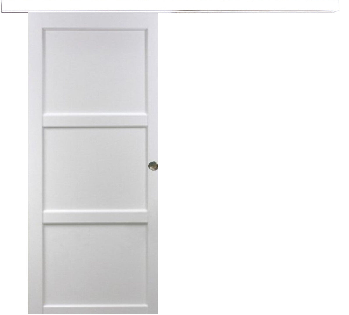 Porta scorrevole a 3 pannelli 'Korya' bianca 204X83 con binario in alluminio bianco + scocche