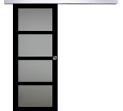 Porta scorrevole Telia nera H204 x L83 con binario in alluminio + 2 gusci installati
