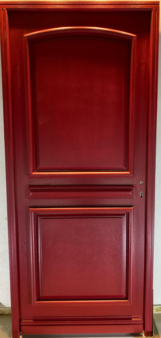 Porta d'ingresso in legno pieno, carene rosso RAL 3004, H,215xl,90 a spinta sinistra Cote Tableau senza maniglia