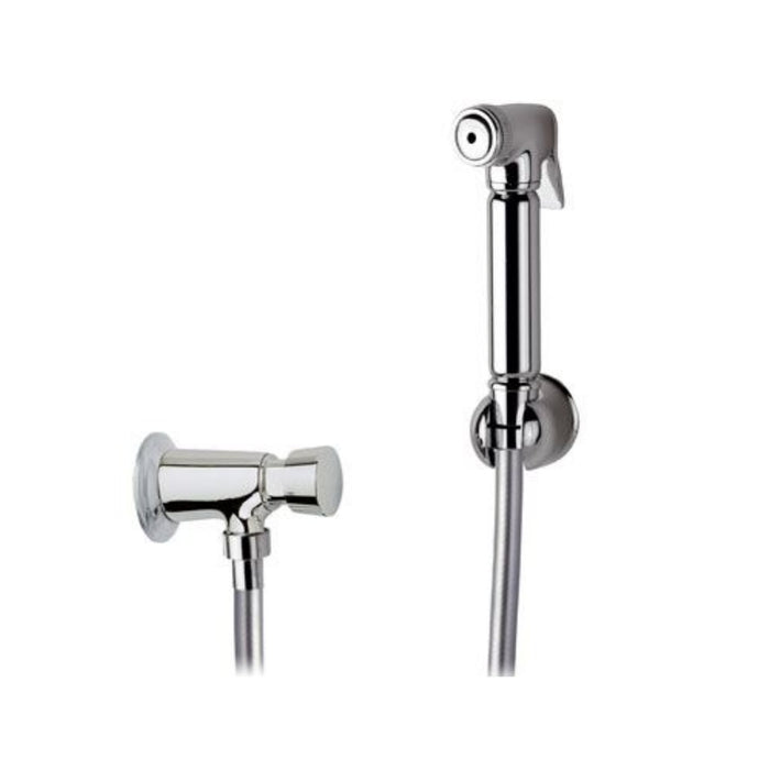 Set idroscopino composto da: idroscopino a pulsante in ottone cromato, flessibile conico e rubinetto temporizzato