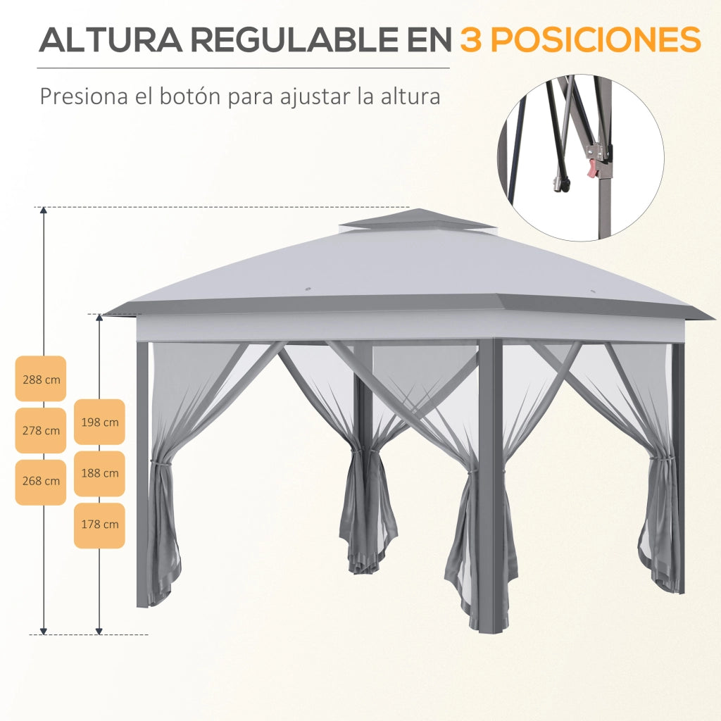 Tenda da Giardino Pieghevole 3.3x3.3 m con 4 Zanzariere ¨C Zephmum ¨C Grigio Anti-UV