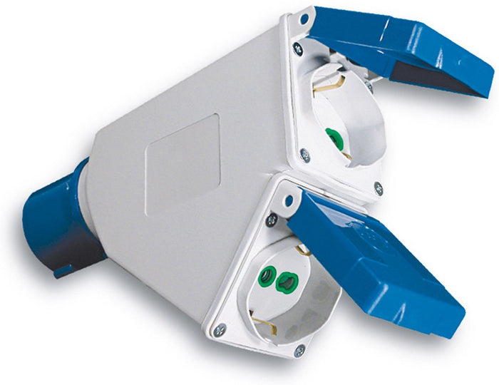 adattatore industriale cee 2p+t spina/2 prese schuko cod:ferx.vit22746