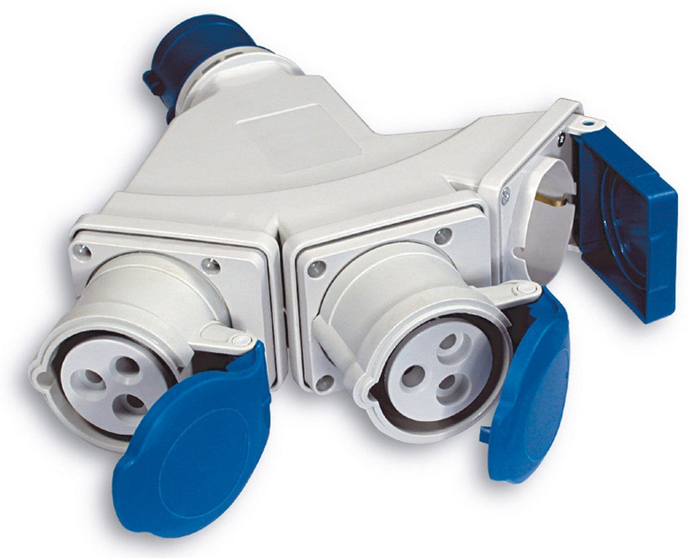 adattatore industriale cee triplo ip44 2p+t spina/2 prese cee+schuko cod:ferx.vit22748