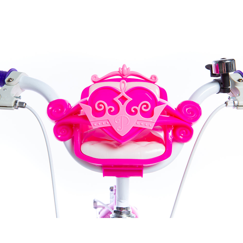 Bicicletta per Bambina Principesse, Telaio in Metallo, Ruote da 12 Pollici, Colore Rosa e Viola