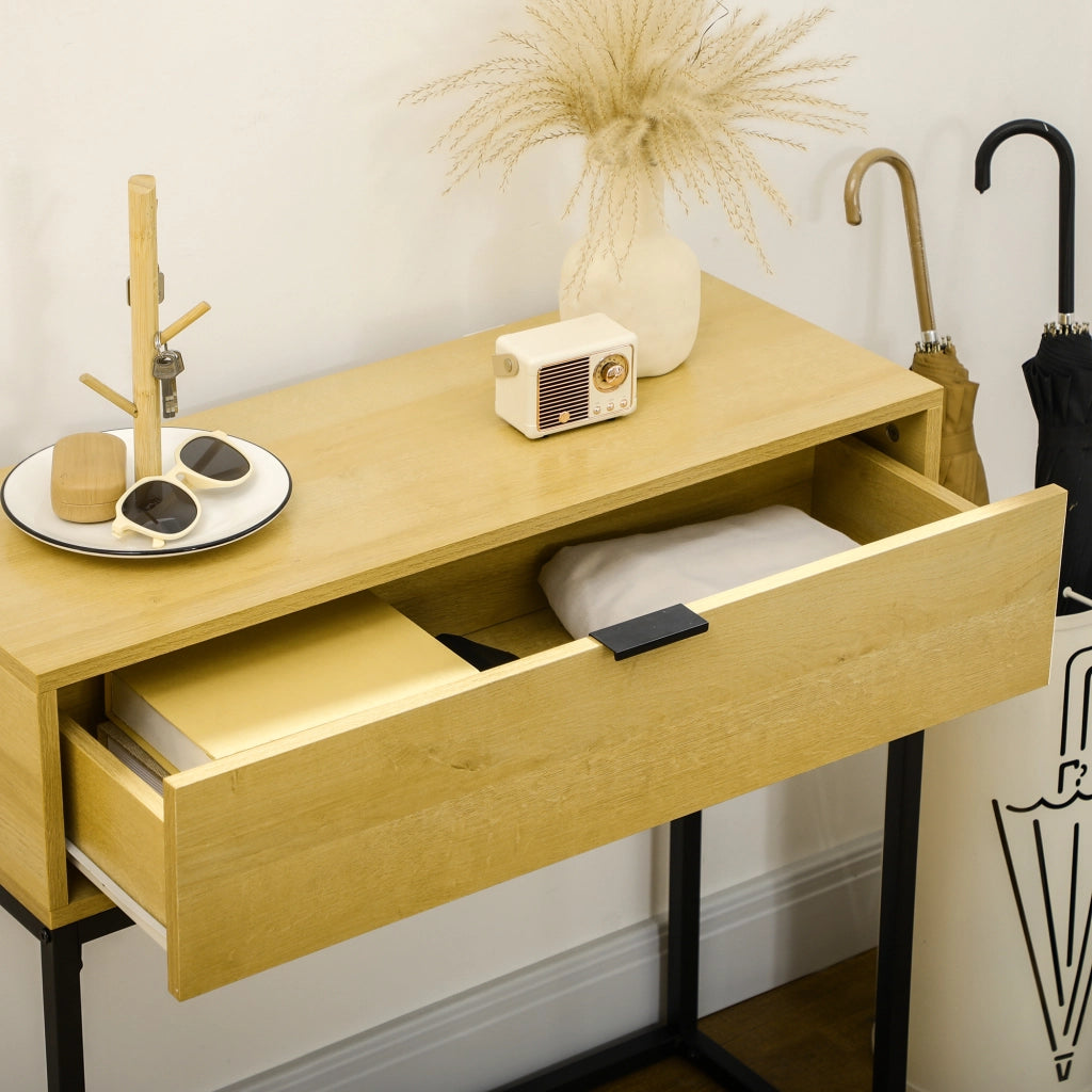 Consolle ingresso con cassetto ¨C Xylo ¨C gambe acciaio nero 80x30x76cm naturale
