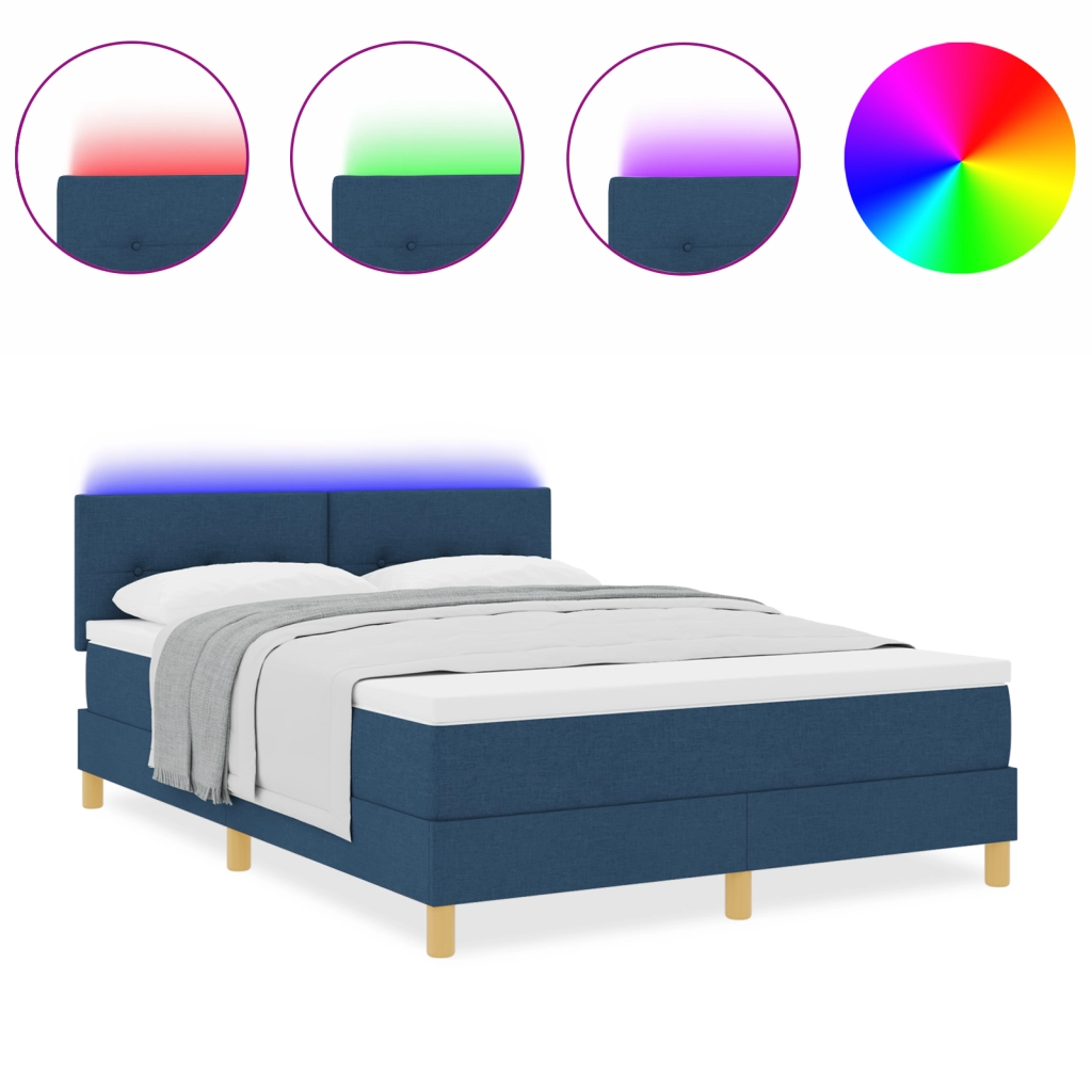 Letto Box Spring con Materasso e LED Blu 140x200 cm Tessuto