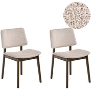 Set di 2 sedie da pranzo marrone scuro e tortora con struttura in legno di gomma e seduta bouclé, design retrò senza braccioli