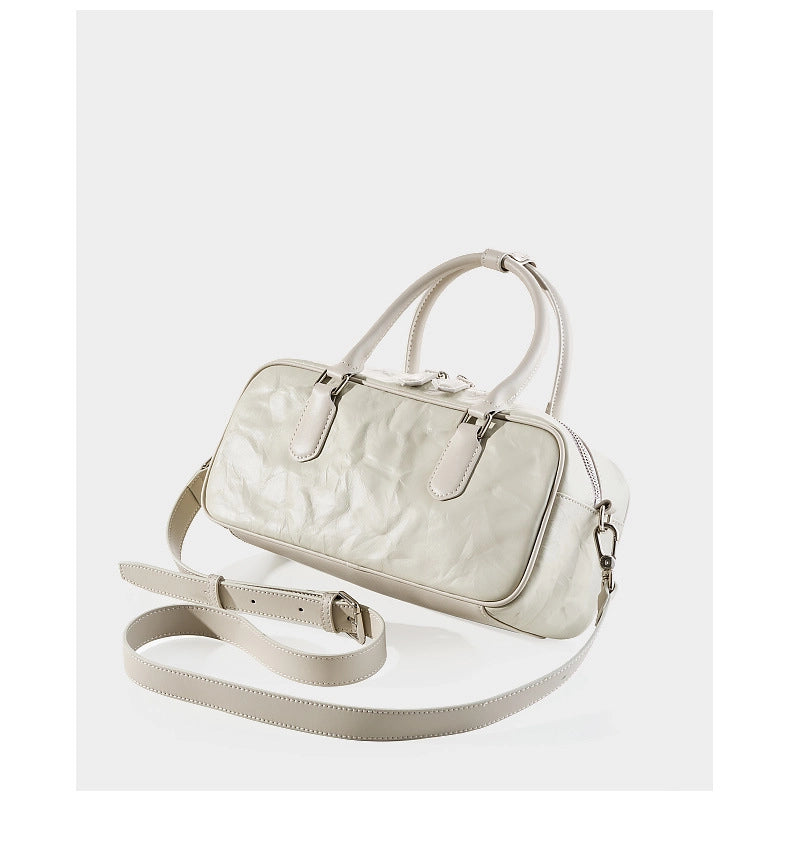 Borsa da bowling Boston in vera pelle da donna, colore bianco