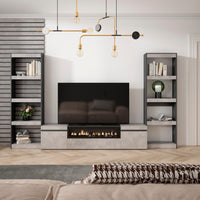 Mobile TV, Soggiorno, 320x35x186cm, Per TV fino a 80", Camino elettrico, grigio cemento RF2607