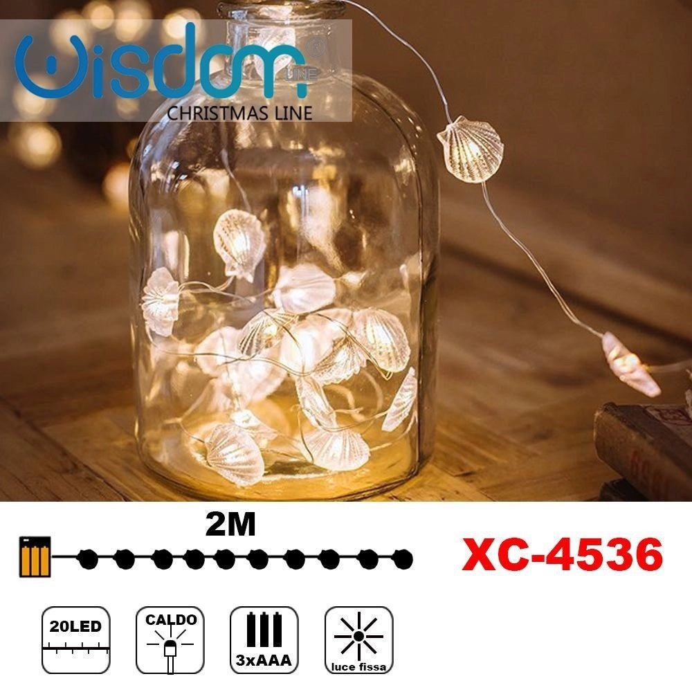 Trade Shop - Catena Luminosa Conchiglie 20led A Batteria Luce Calda Fissa Decorazioni Xc-4536 -