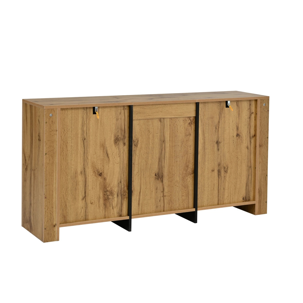 Credenza e madia con 3 cassetti e ripiani regolabili, per soggiorno e ingresso, in truciolare, naturale, 135 × 35 × 70 cm