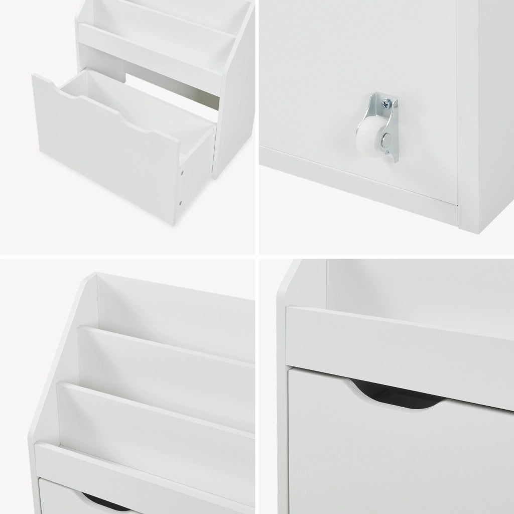 Libreria a Scaletta Sirlstalo per Cameretta Scaffale con 3 Scomparti e Cassetto a Rotelle 70 x 63 x 30 cm - Bianco [en.casa]