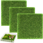 Tappeto di Erba Finta - Decorazione di Giardino Miniatura - 3 Pezzi - Verde - 15 x 15 cm