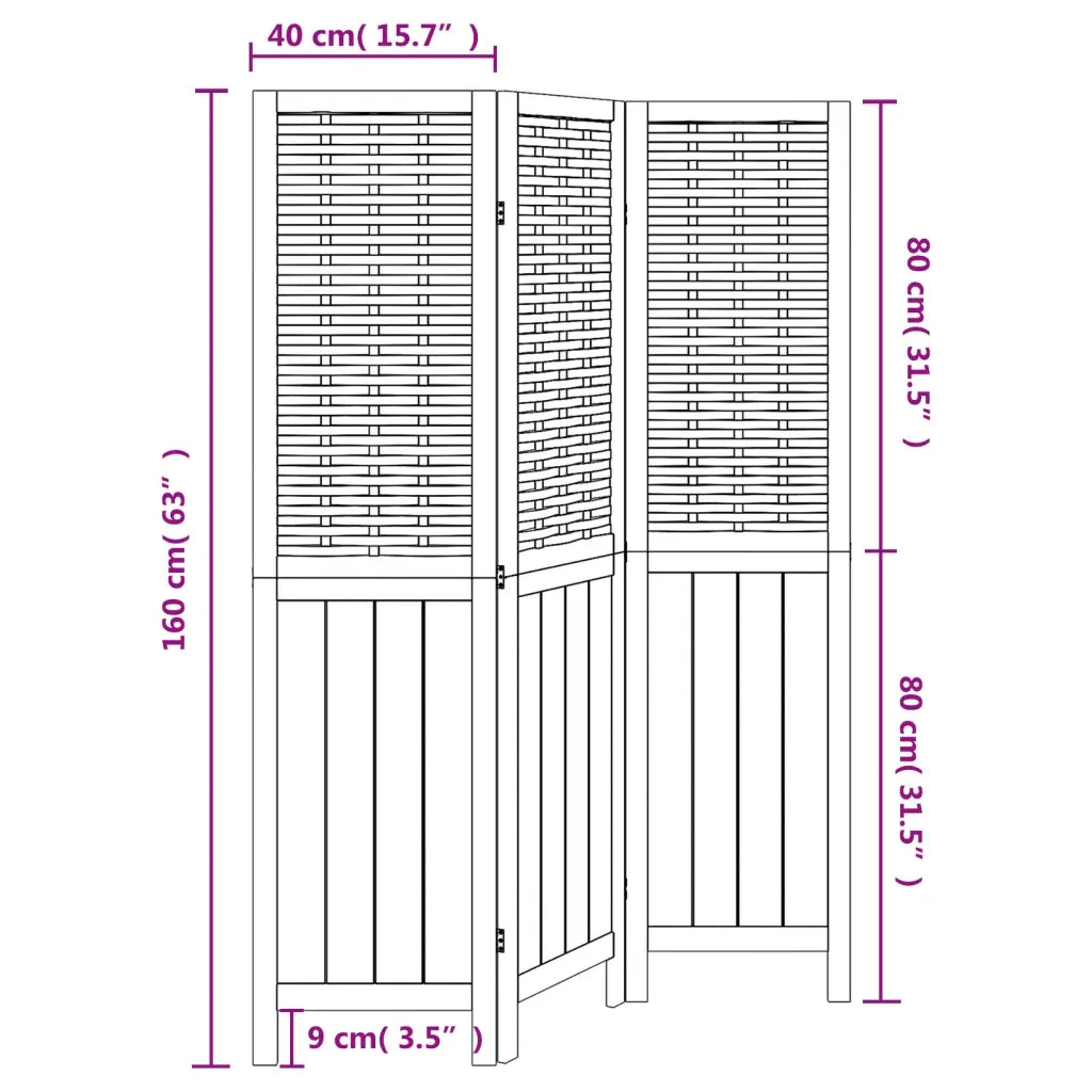 Divisorio Ambienti | Divider per stanze | Paravento 3Pannelli Bianco Legno Massello di Paulownia