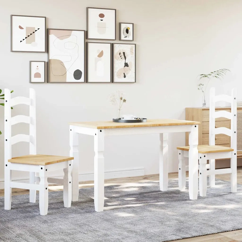 Set da Pranzo 3 pz Panama Bianco in Legno Massello di Pino