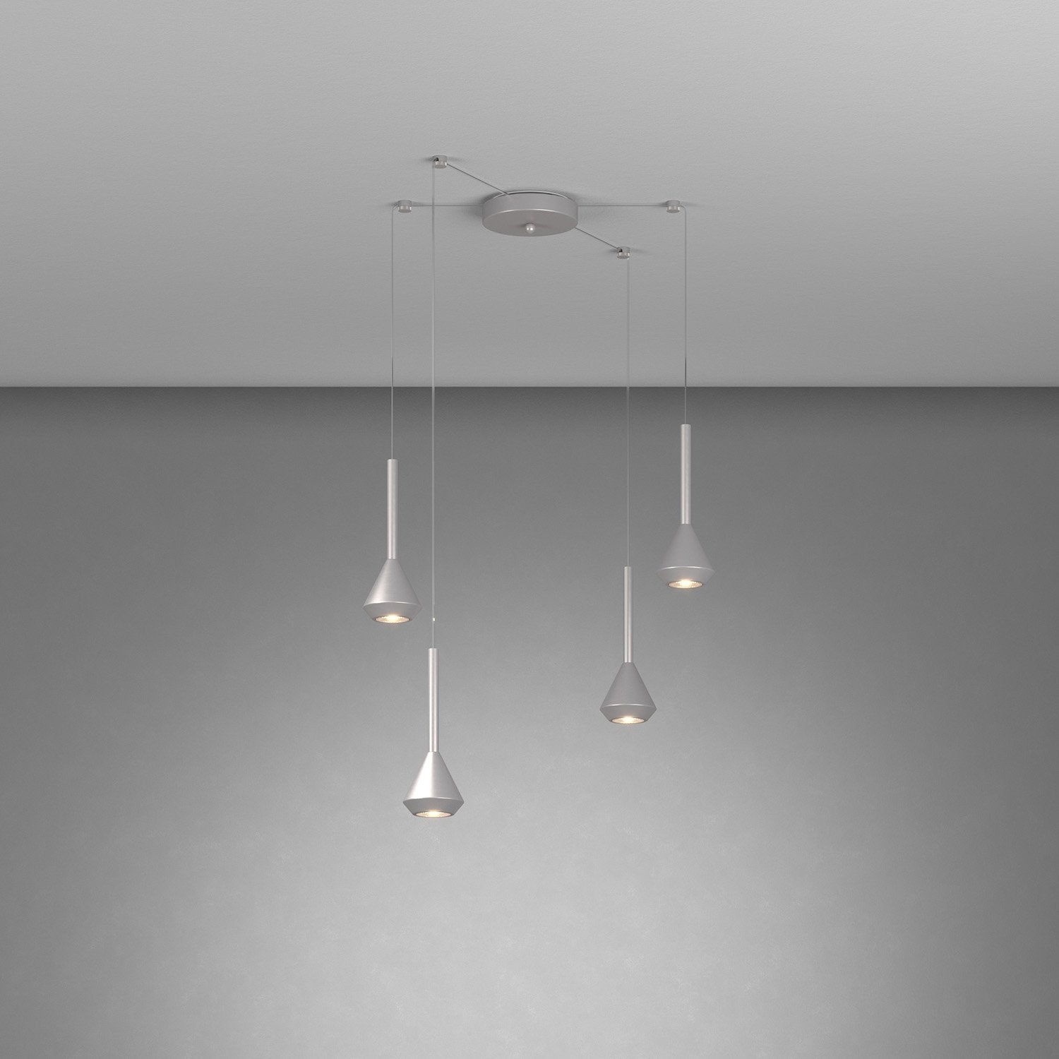 Lampadario Moderno Aygo Metallo Color Alluminio 4 Luci Gu10