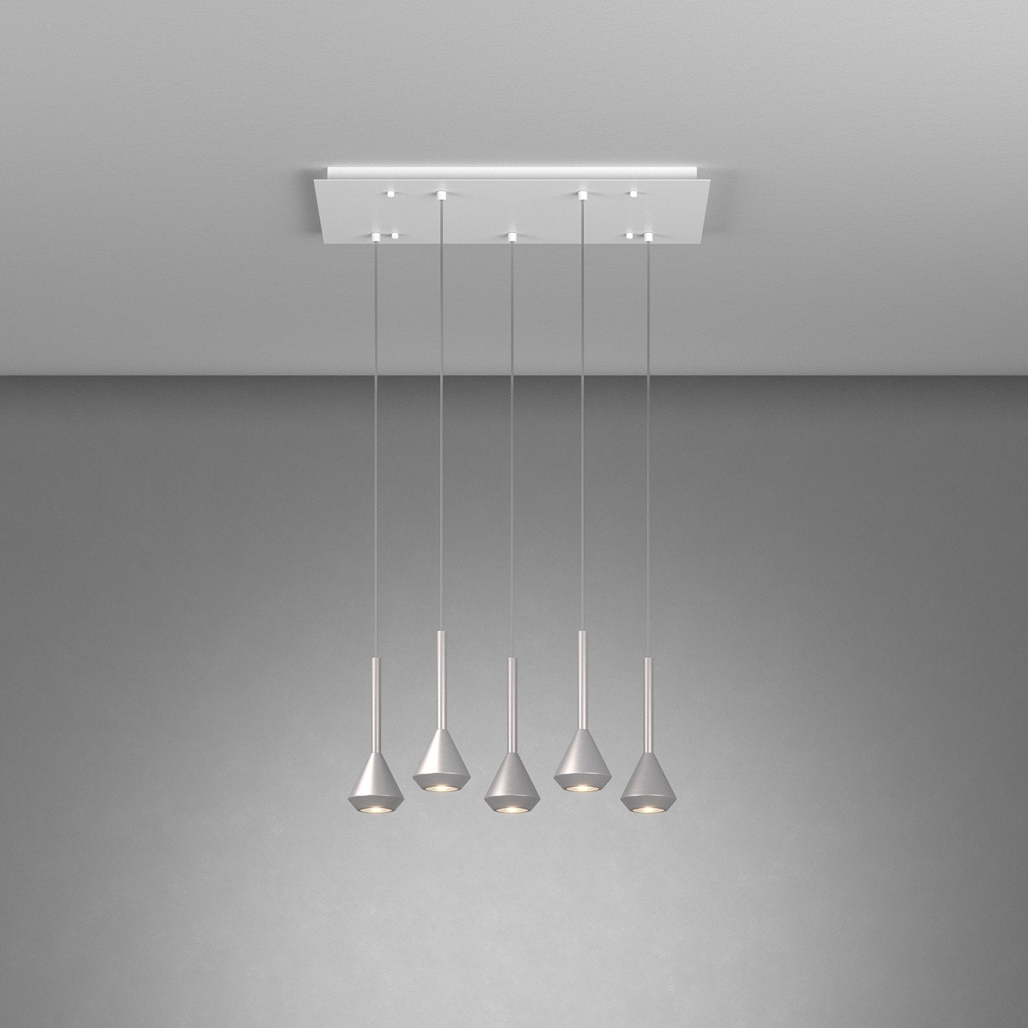 Lampadario Moderno Aygo Rettangolare Metallo Bianco E Alluminio 5 Luci Gu10