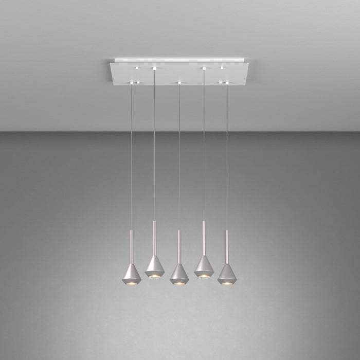 Lampadario Moderno Aygo Rettangolare Metallo Bianco E Alluminio 5 Luci Gu10