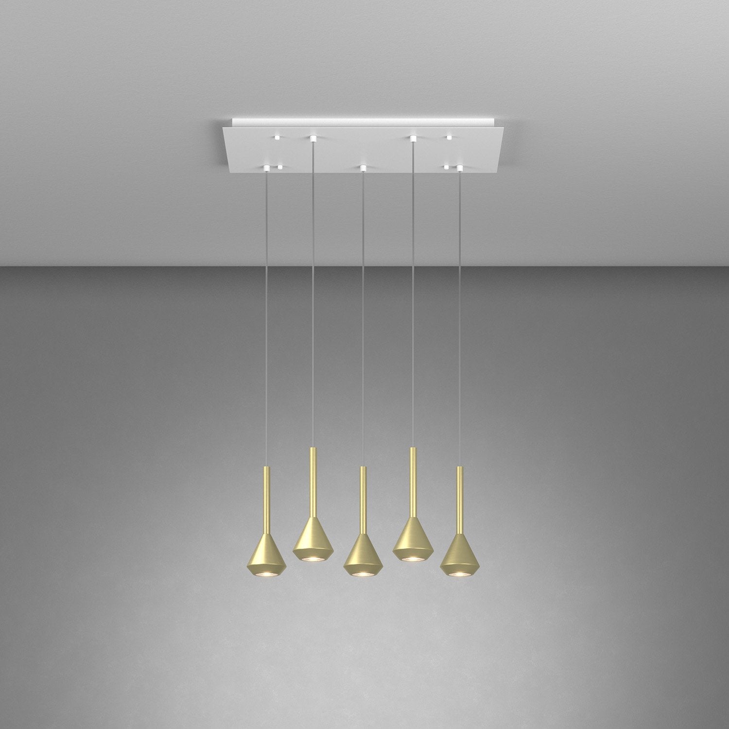 Lampadario Moderno Aygo Metallo Bianco E Ottone 5 Luci Gu10