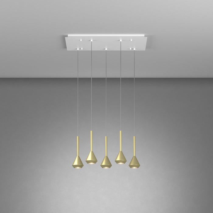 Lampadario Moderno Aygo Metallo Bianco E Ottone 5 Luci Gu10