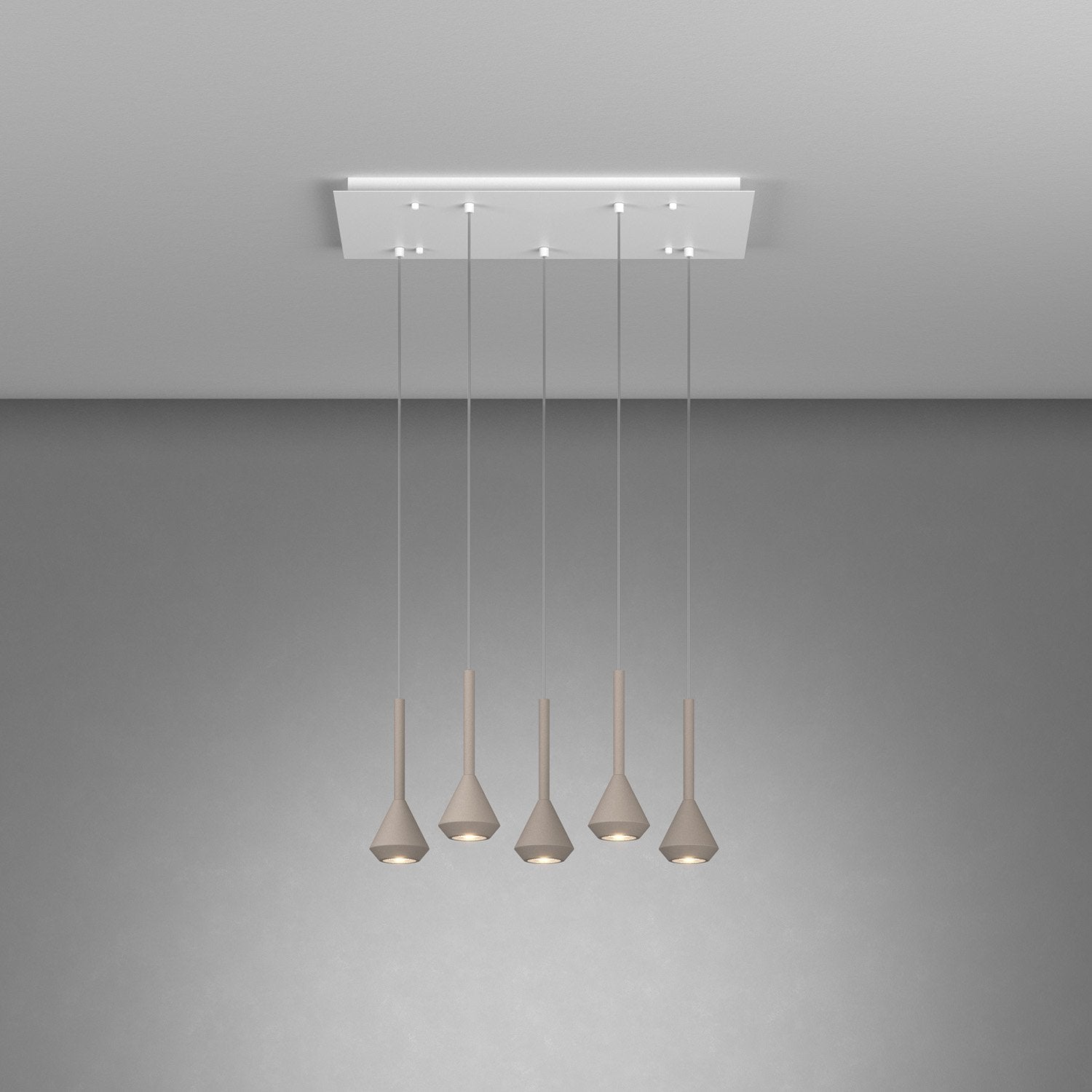 Lampadario Moderno Aygo Metallo Bianco E Sabbia 5 Luci Gu10