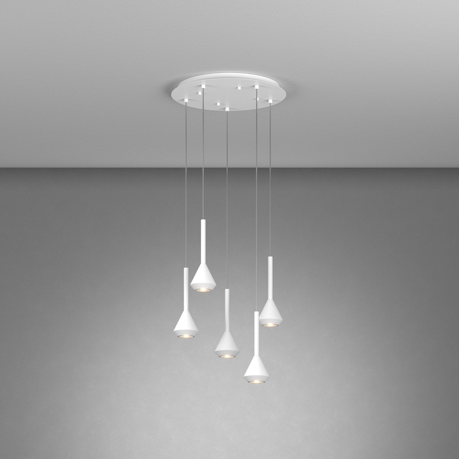 Lampadario Moderno Aygo Tondo Metallo Bianco 5 Luci Gu10