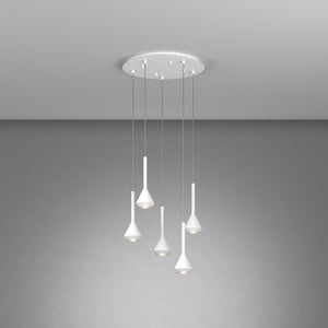 Lampadario Moderno Aygo Tondo Metallo Bianco 5 Luci Gu10