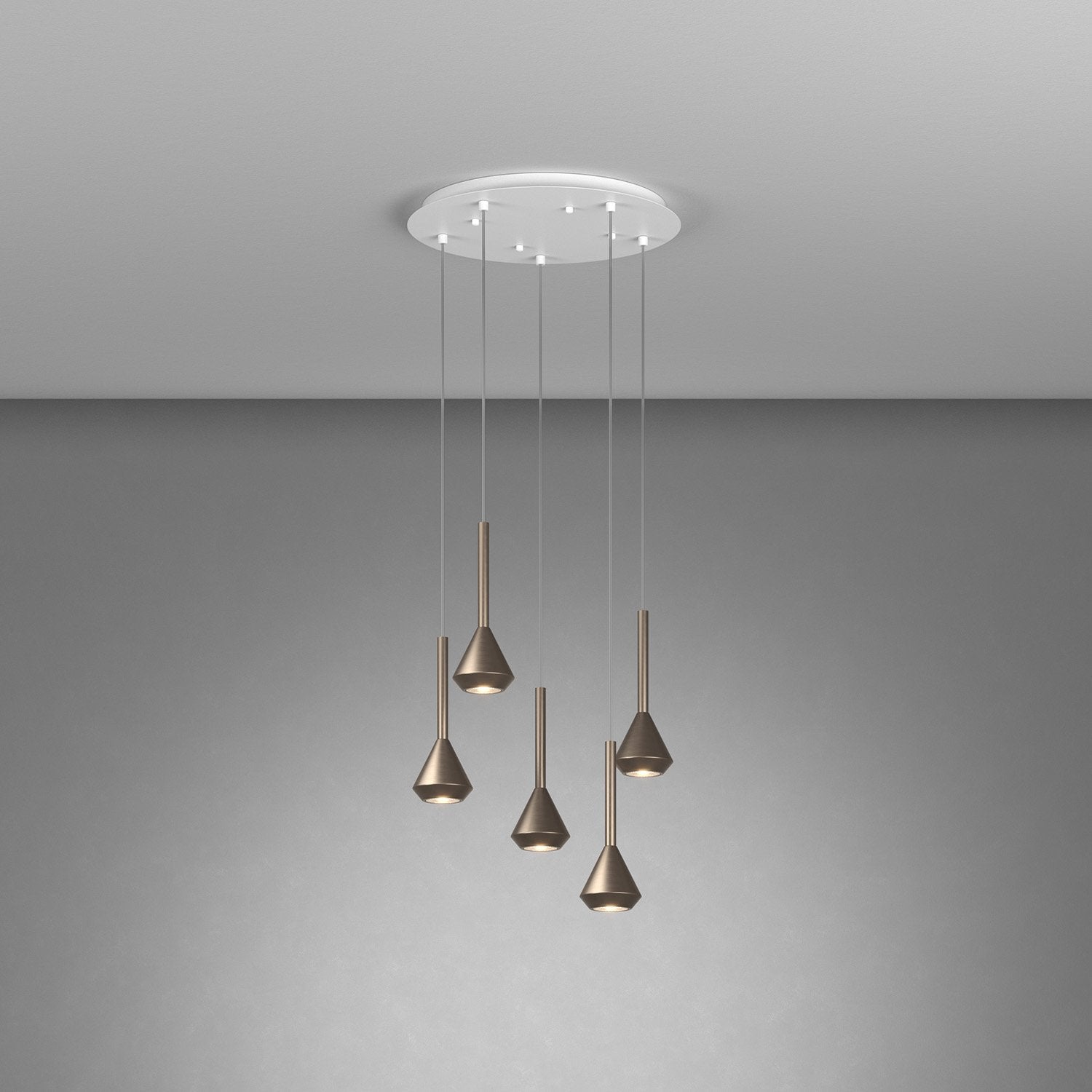 Lampadario Moderno Aygo Tondo Metallo Bianco E Bronzo 5 Luci Gu10