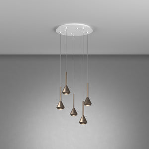 Lampadario Moderno Aygo Tondo Metallo Bianco E Bronzo 5 Luci Gu10