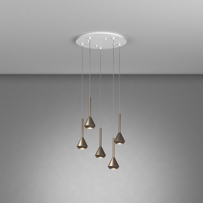 Lampadario Moderno Aygo Tondo Metallo Bianco E Bronzo 5 Luci Gu10