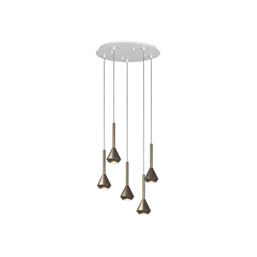 Lampadario Moderno Aygo Tondo Metallo Bianco E Bronzo 5 Luci Gu10