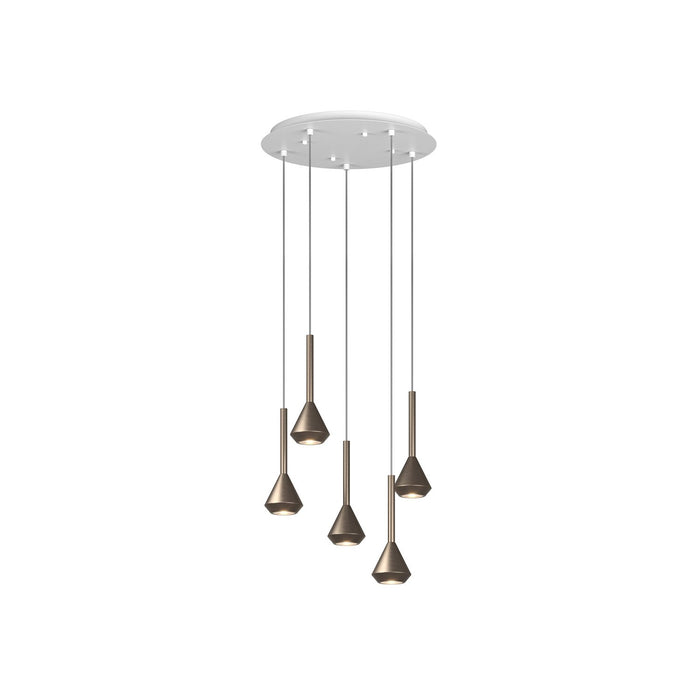 Lampadario Moderno Aygo Tondo Metallo Bianco E Bronzo 5 Luci Gu10