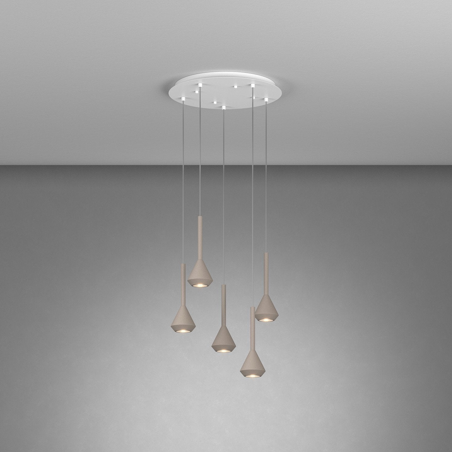 Lampadario Moderno Aygo Tondo Metallo Bianco E Sabbia 5 Luci Gu10