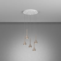 Lampadario Moderno Aygo Tondo Metallo Bianco E Sabbia 5 Luci Gu10