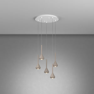 Lampadario Moderno Aygo Tondo Metallo Bianco E Sabbia 5 Luci Gu10